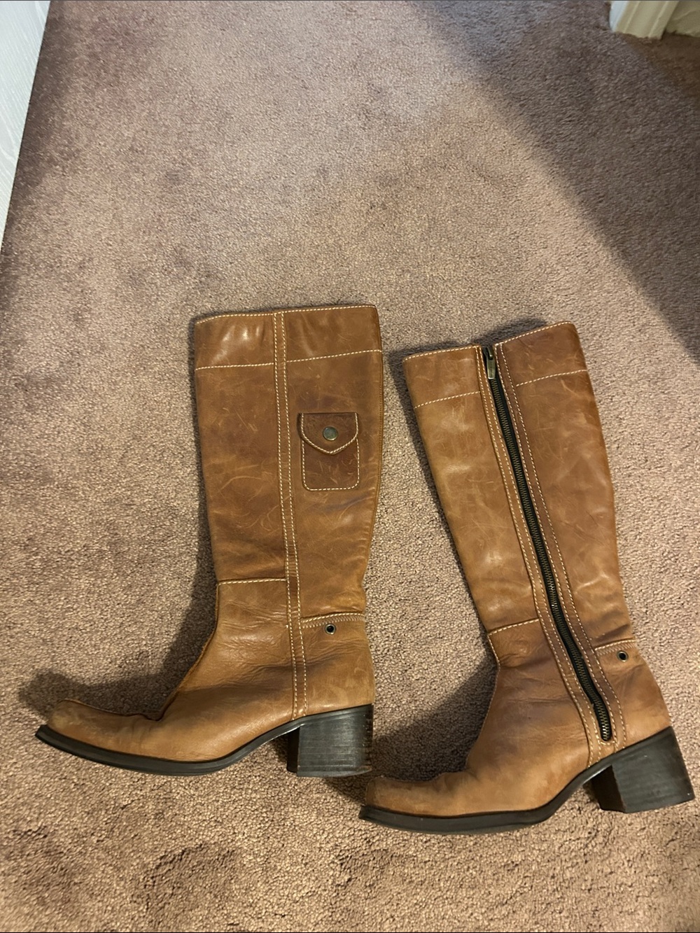 Women’s Tall Brown Leather Zip Riding Boots